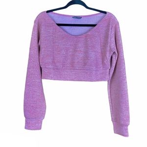 Shein Pink Crew Neck Cropped Long Sleeve Sweater